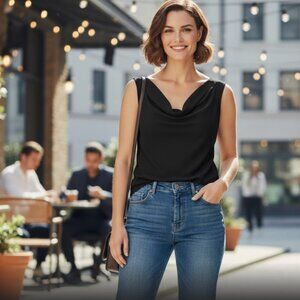 XS Basic Black Cowl Neck Top Blouse SHEIN